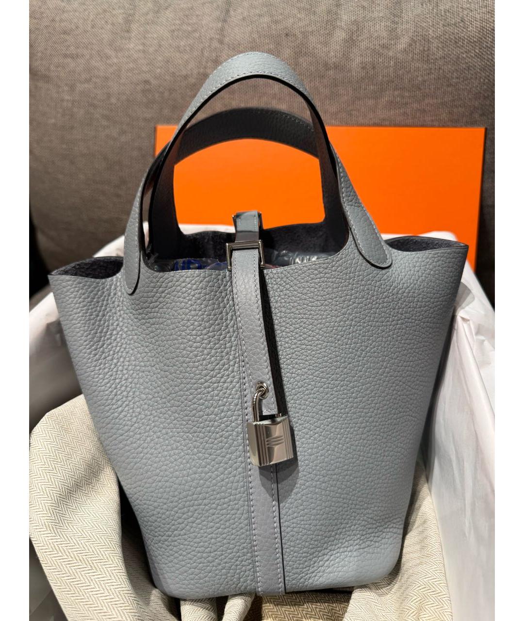 HERMES Серая кожаная сумка с короткими ручками, фото 2