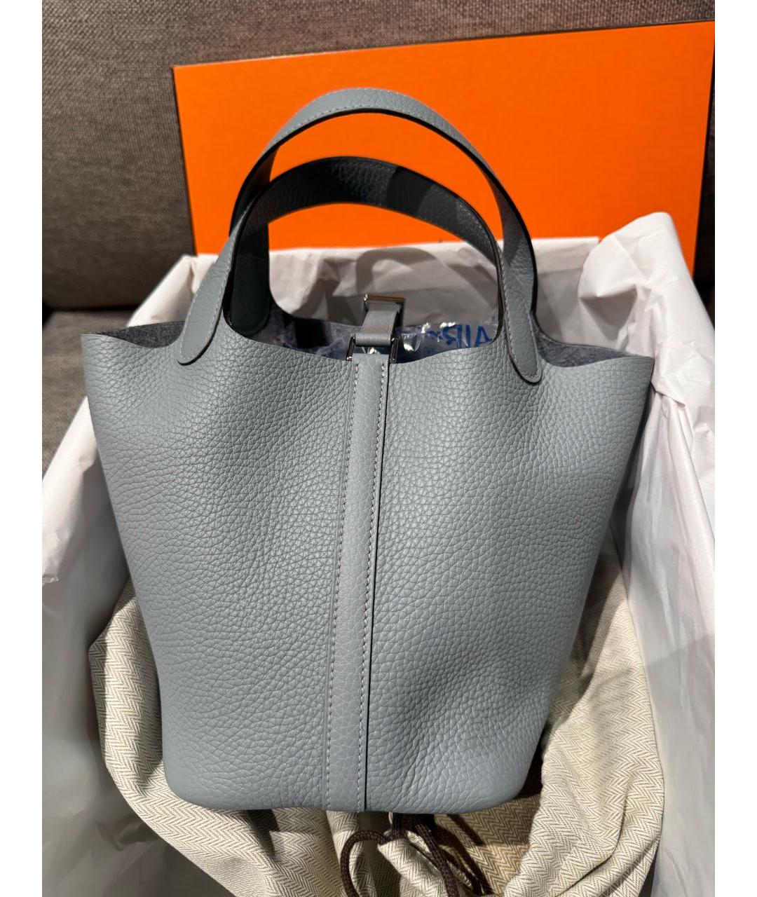 HERMES Серая кожаная сумка с короткими ручками, фото 3