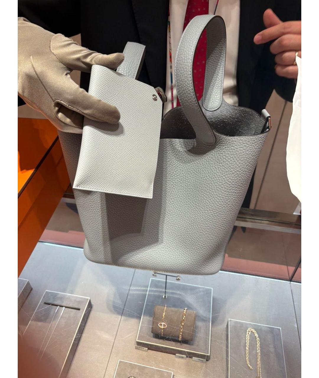 HERMES Серая кожаная сумка с короткими ручками, фото 8