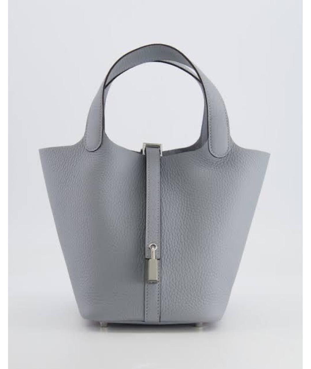 HERMES Серая кожаная сумка с короткими ручками, фото 9