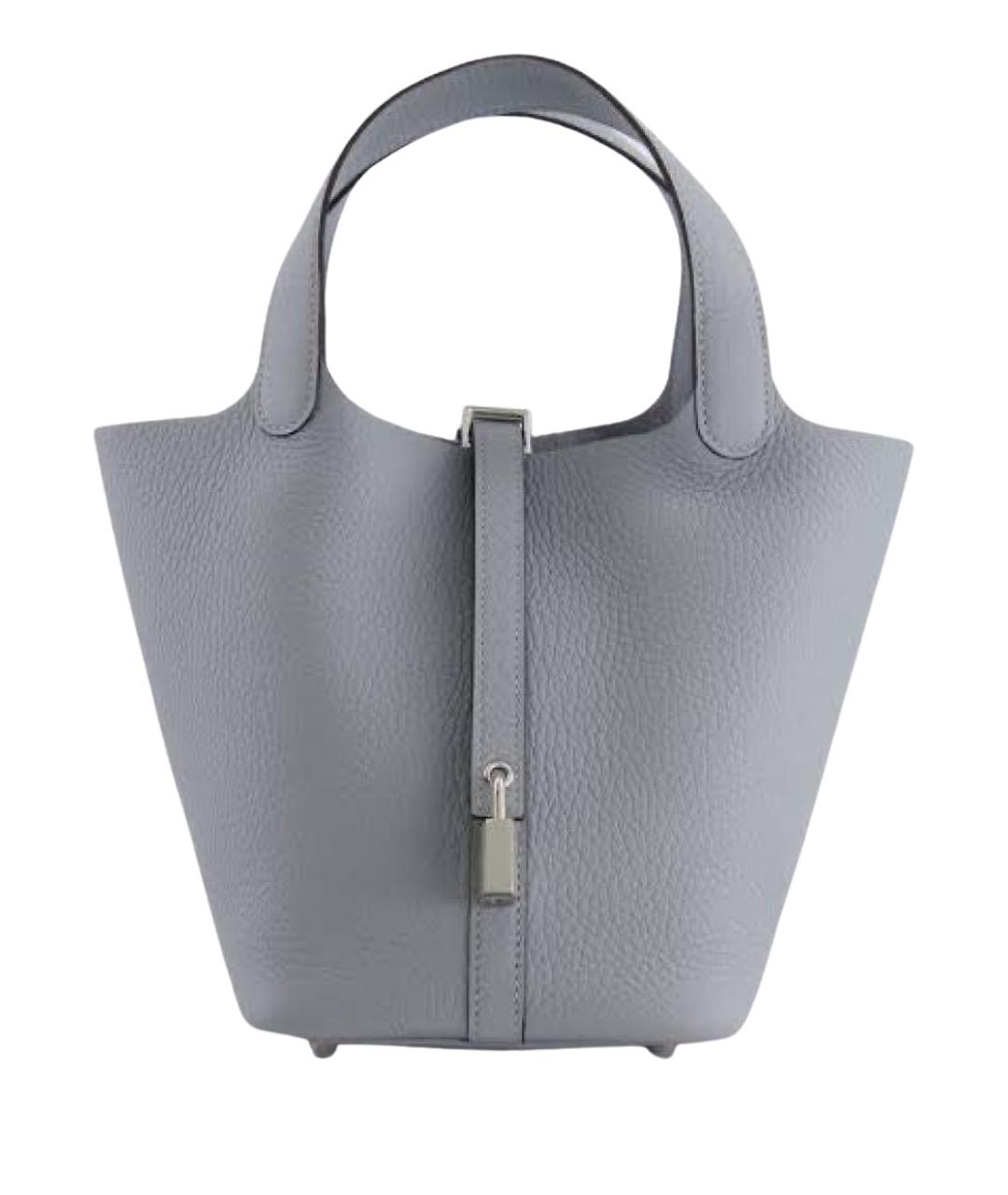 HERMES Серая кожаная сумка с короткими ручками, фото 1