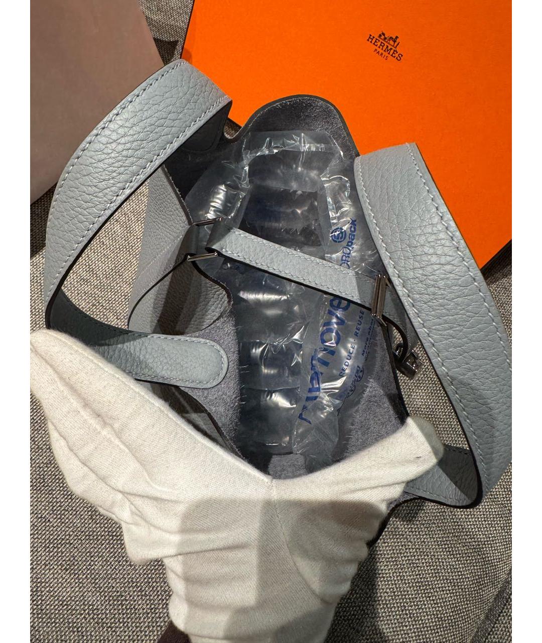 HERMES Серая кожаная сумка с короткими ручками, фото 4
