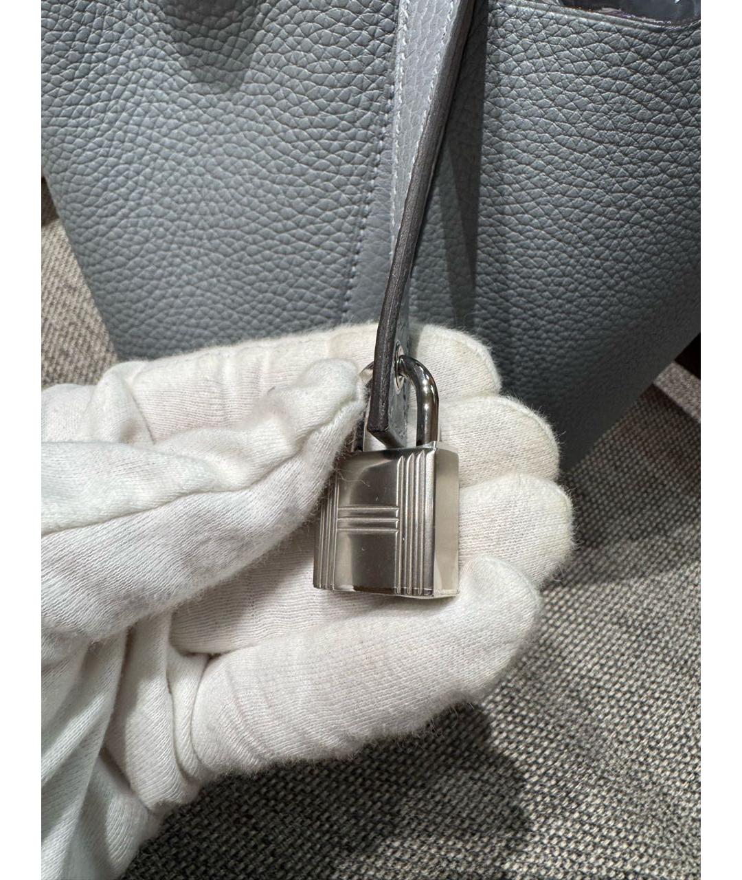 HERMES Серая кожаная сумка с короткими ручками, фото 5