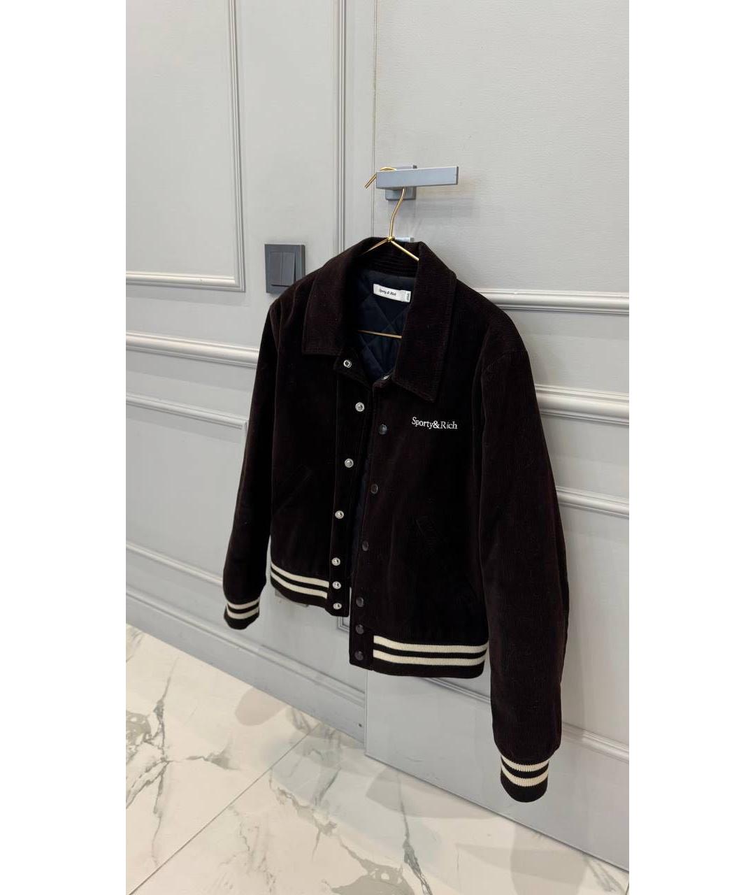 SPORTY AND RICH Коричневая велюровая куртка, фото 4