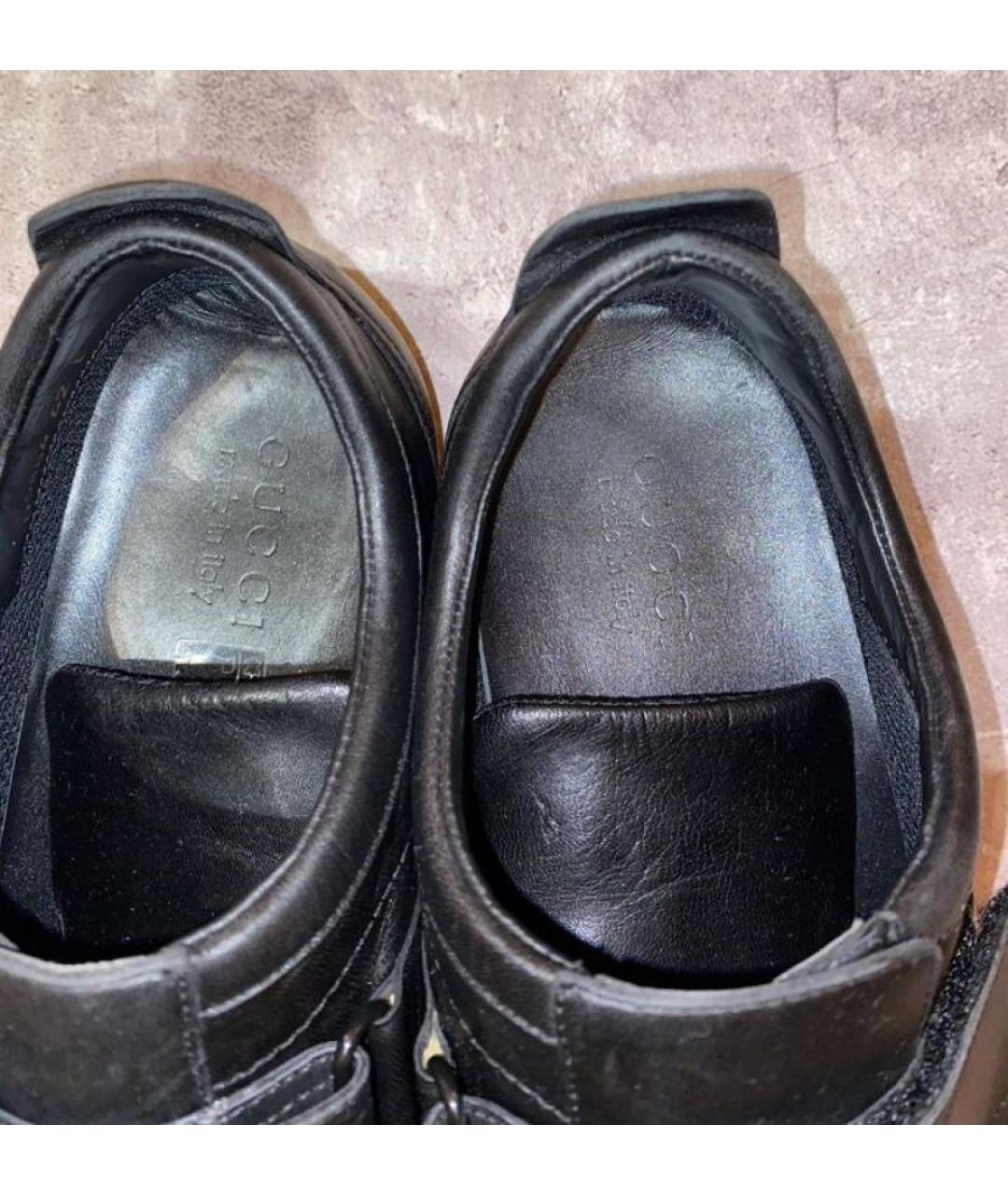 GUCCI Черные кожаные низкие кроссовки / кеды, фото 8