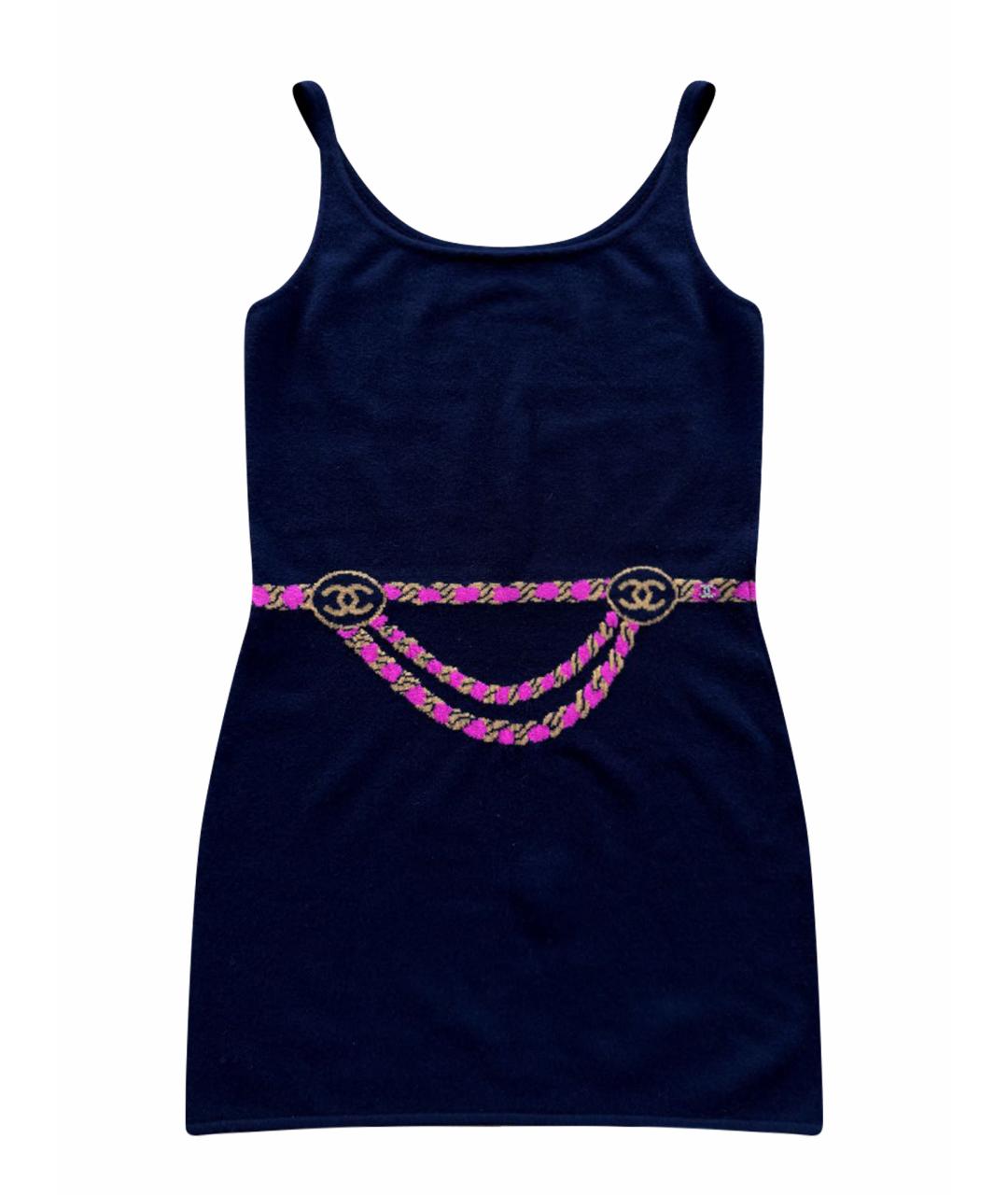 CHANEL Темно-синее кашемировое коктейльное платье, фото 1