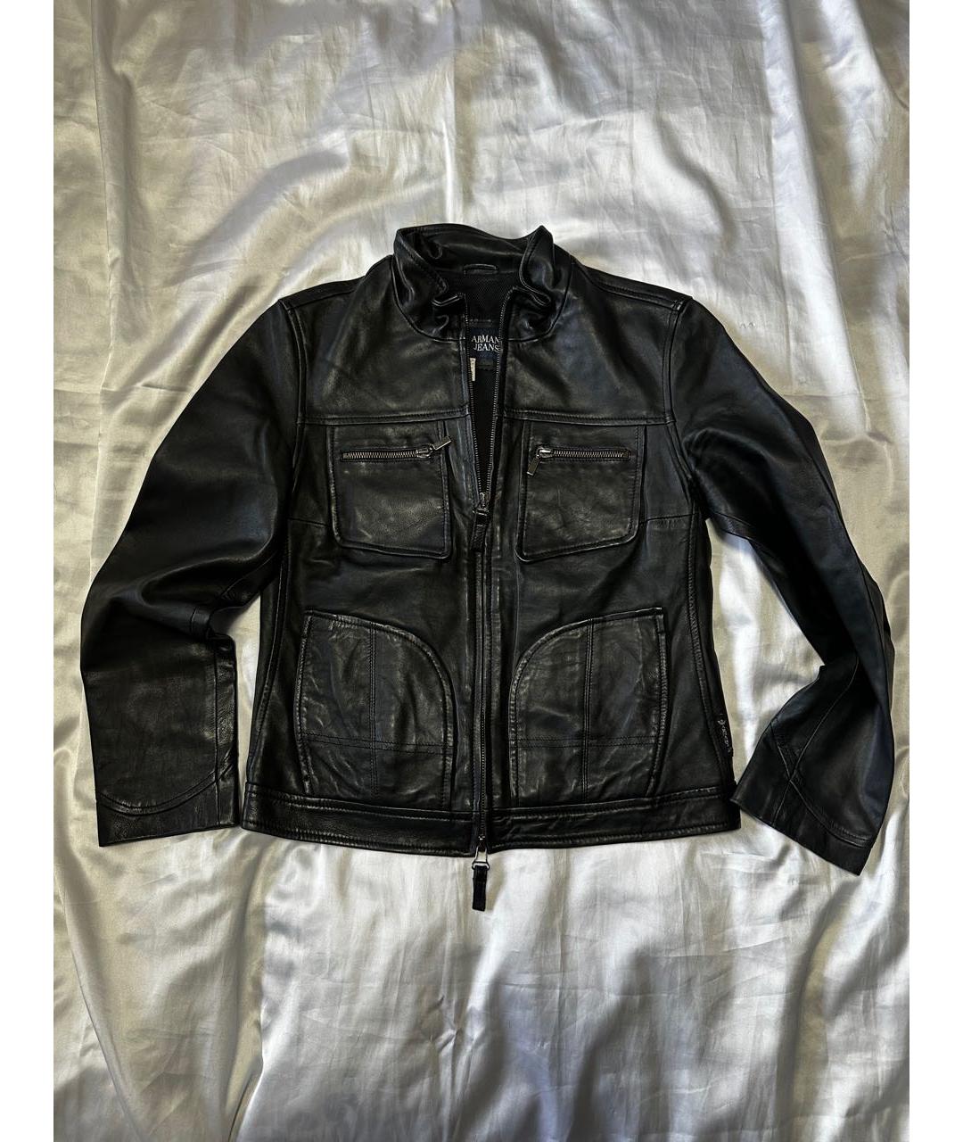 ARMANI JEANS Черная кожаная куртка, фото 9