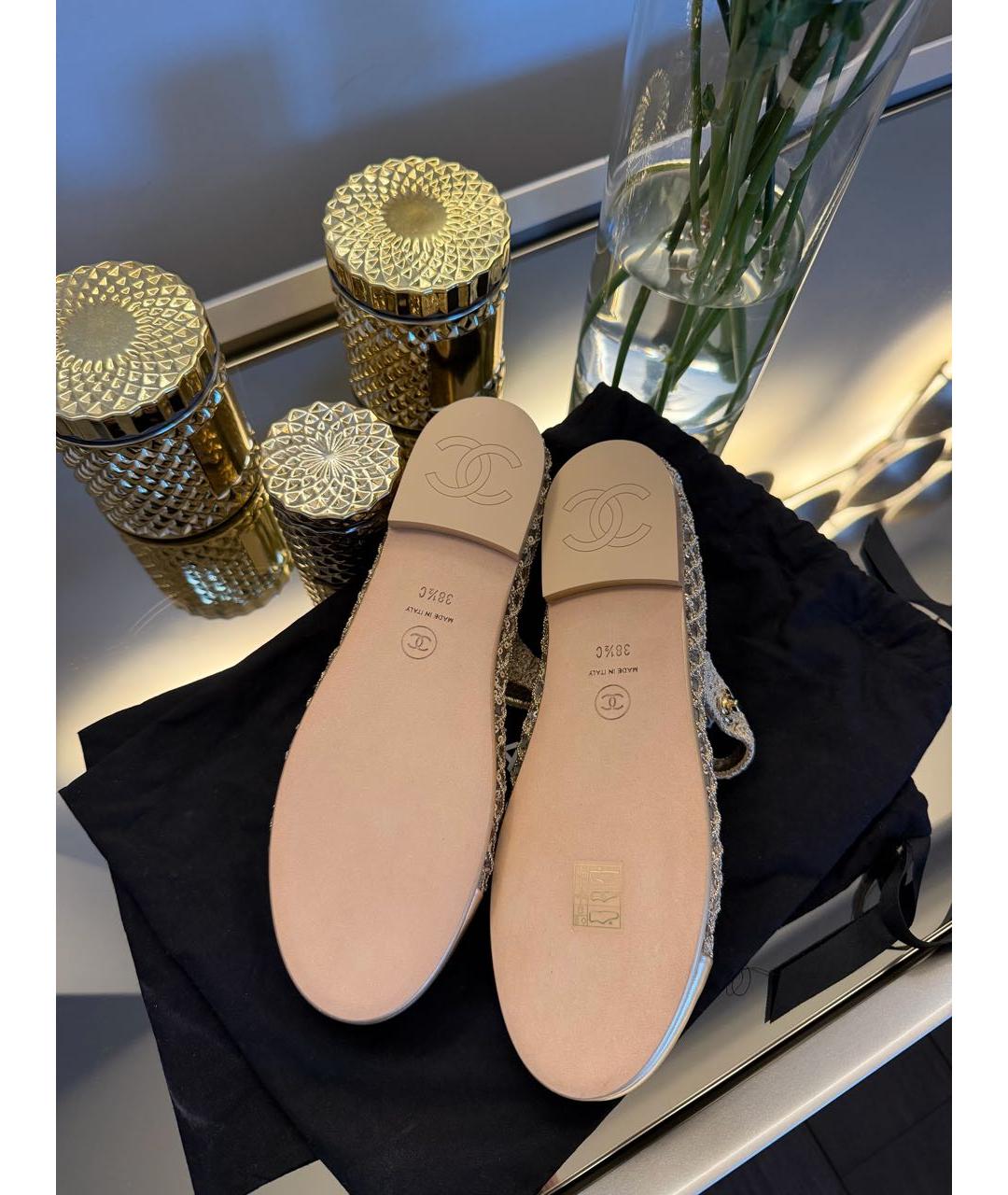 CHANEL Золотые балетки, фото 6