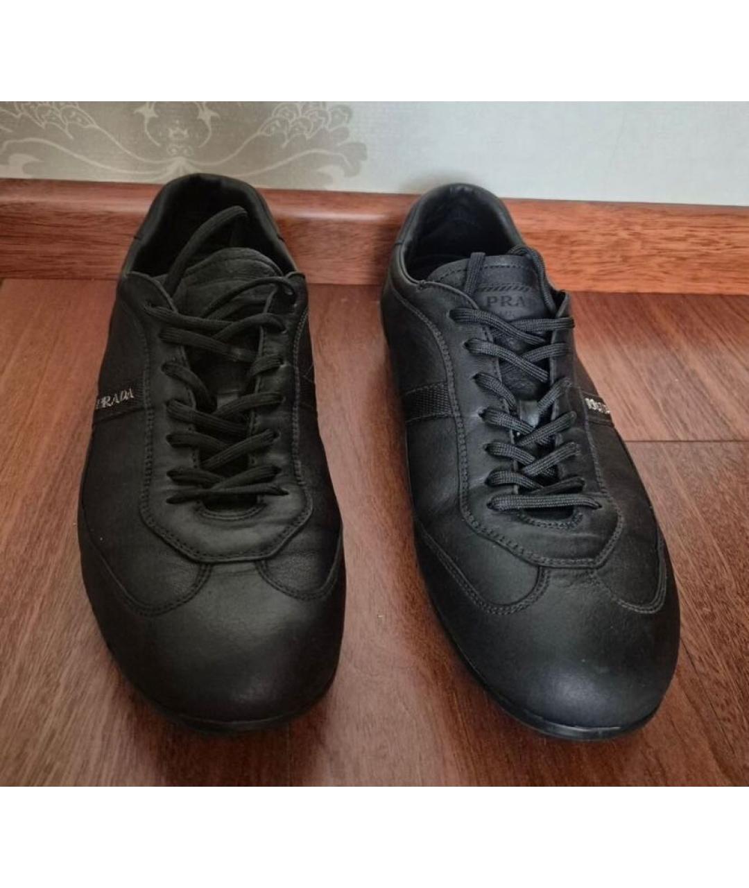PRADA Черные кожаные низкие кроссовки / кеды, фото 3