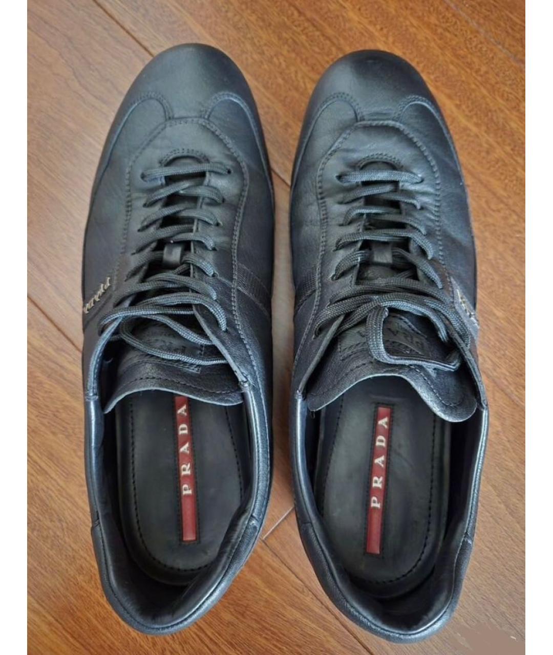 PRADA Черные кожаные низкие кроссовки / кеды, фото 4