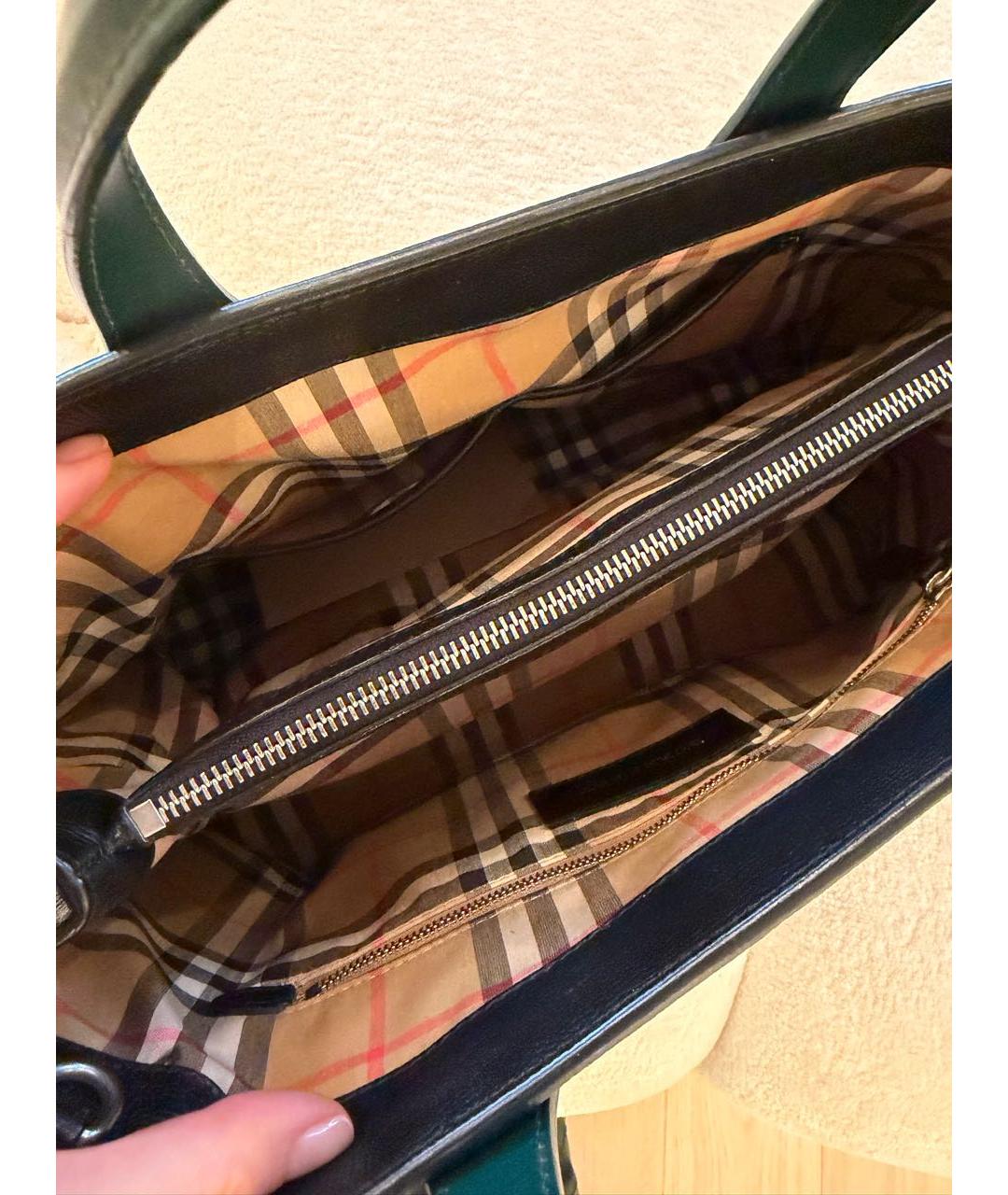 BURBERRY Черная кожаная сумка тоут, фото 4