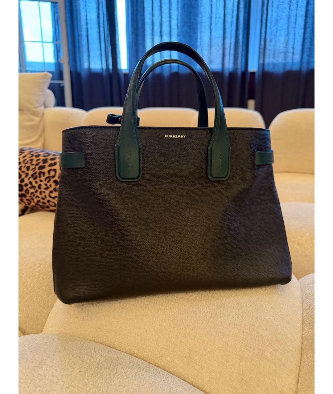 BURBERRY Черная кожаная сумка тоут, фото 9