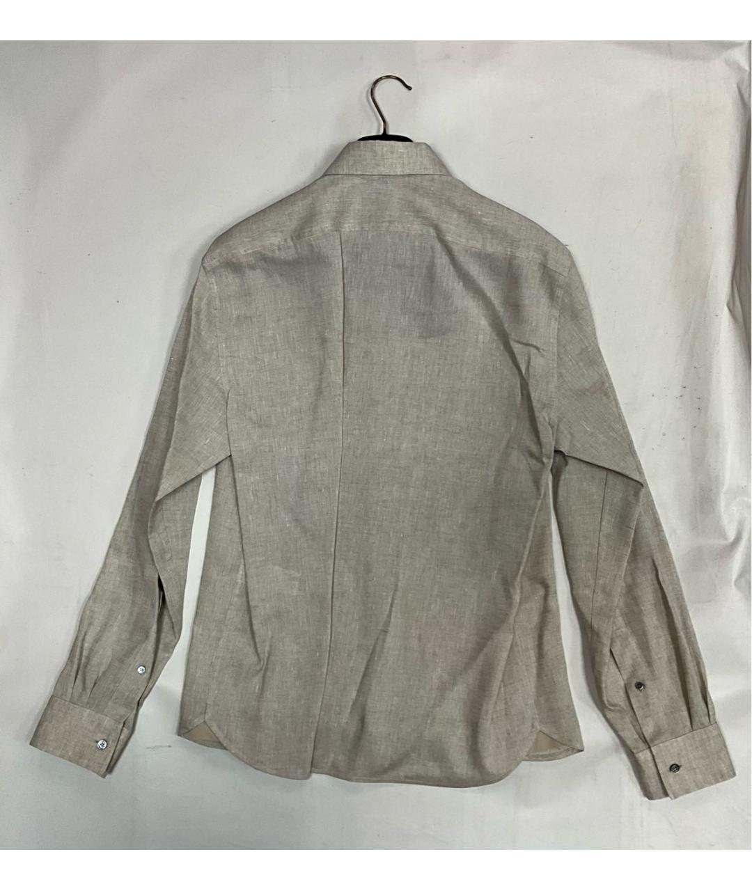 ZILLI Бежевая льняная классическая рубашка, фото 8