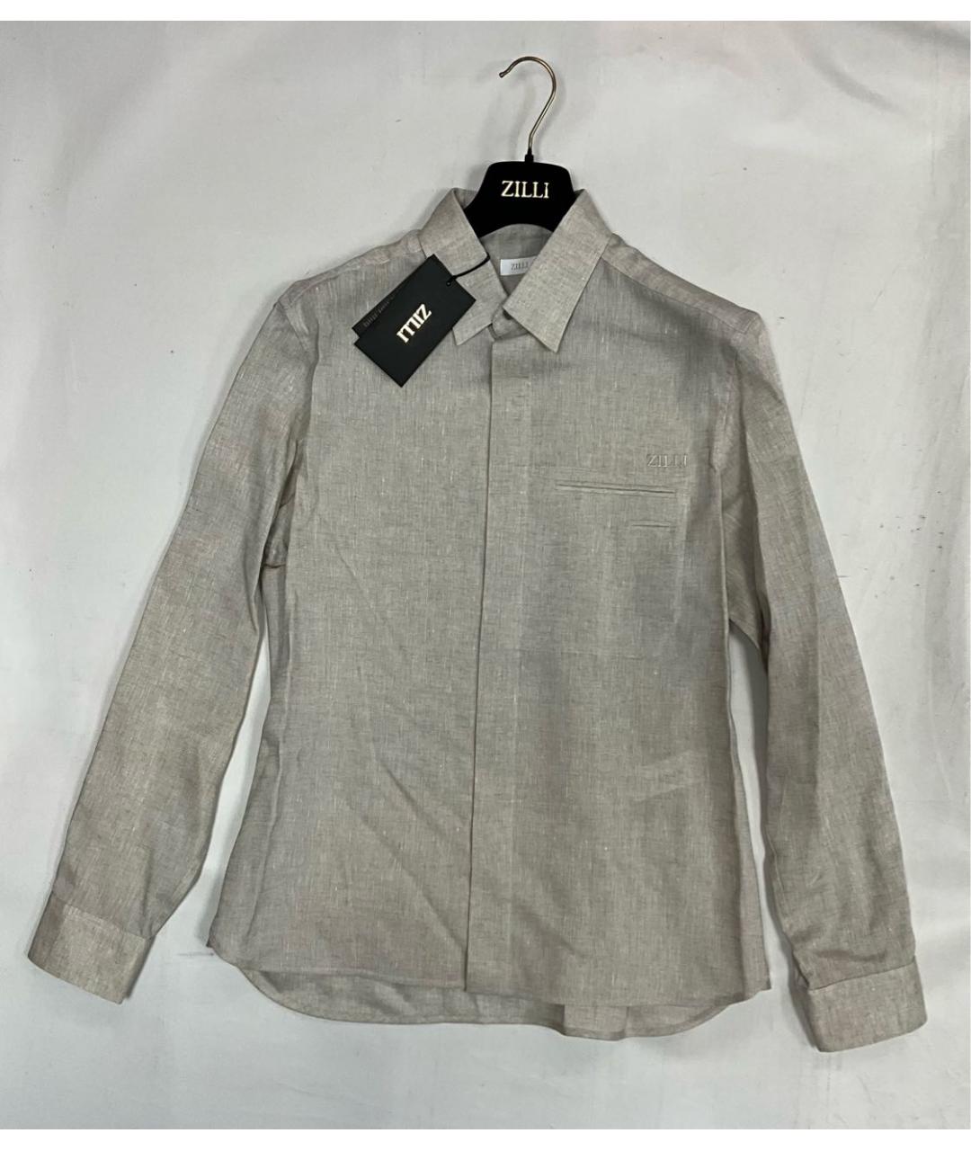 ZILLI Бежевая льняная классическая рубашка, фото 9