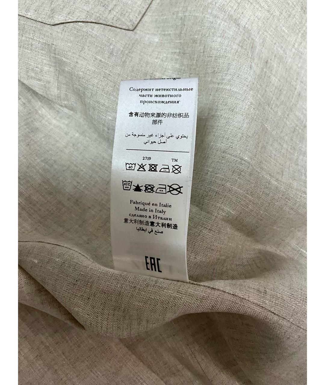 ZILLI Бежевая льняная классическая рубашка, фото 7