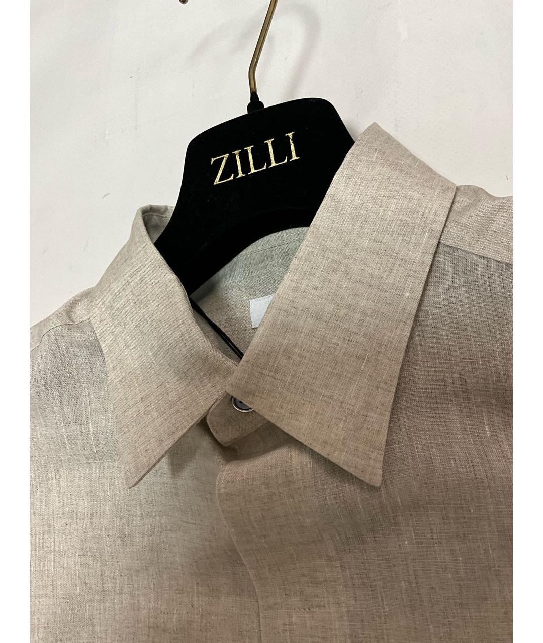 ZILLI Бежевая льняная классическая рубашка, фото 3