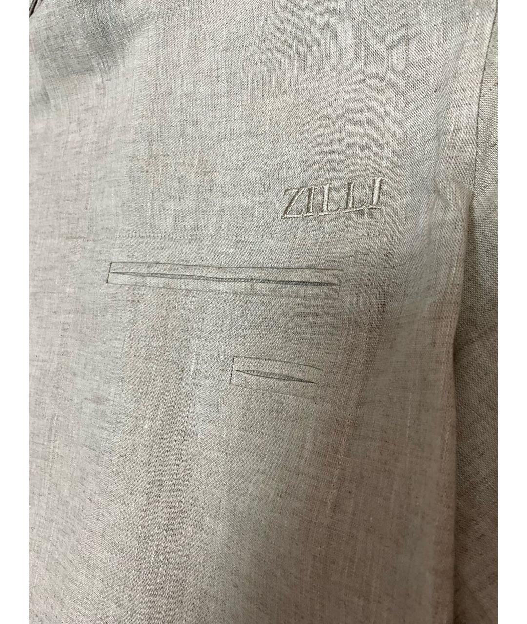 ZILLI Бежевая льняная классическая рубашка, фото 2