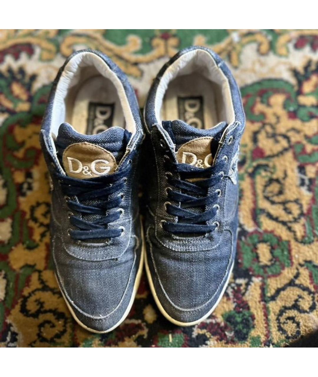 DOLCE&GABBANA Синие текстильные кеды, фото 2