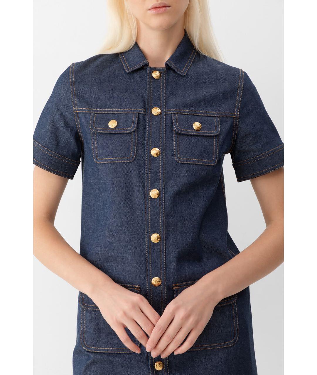 CELINE Синее хлопковое повседневное платье, фото 3