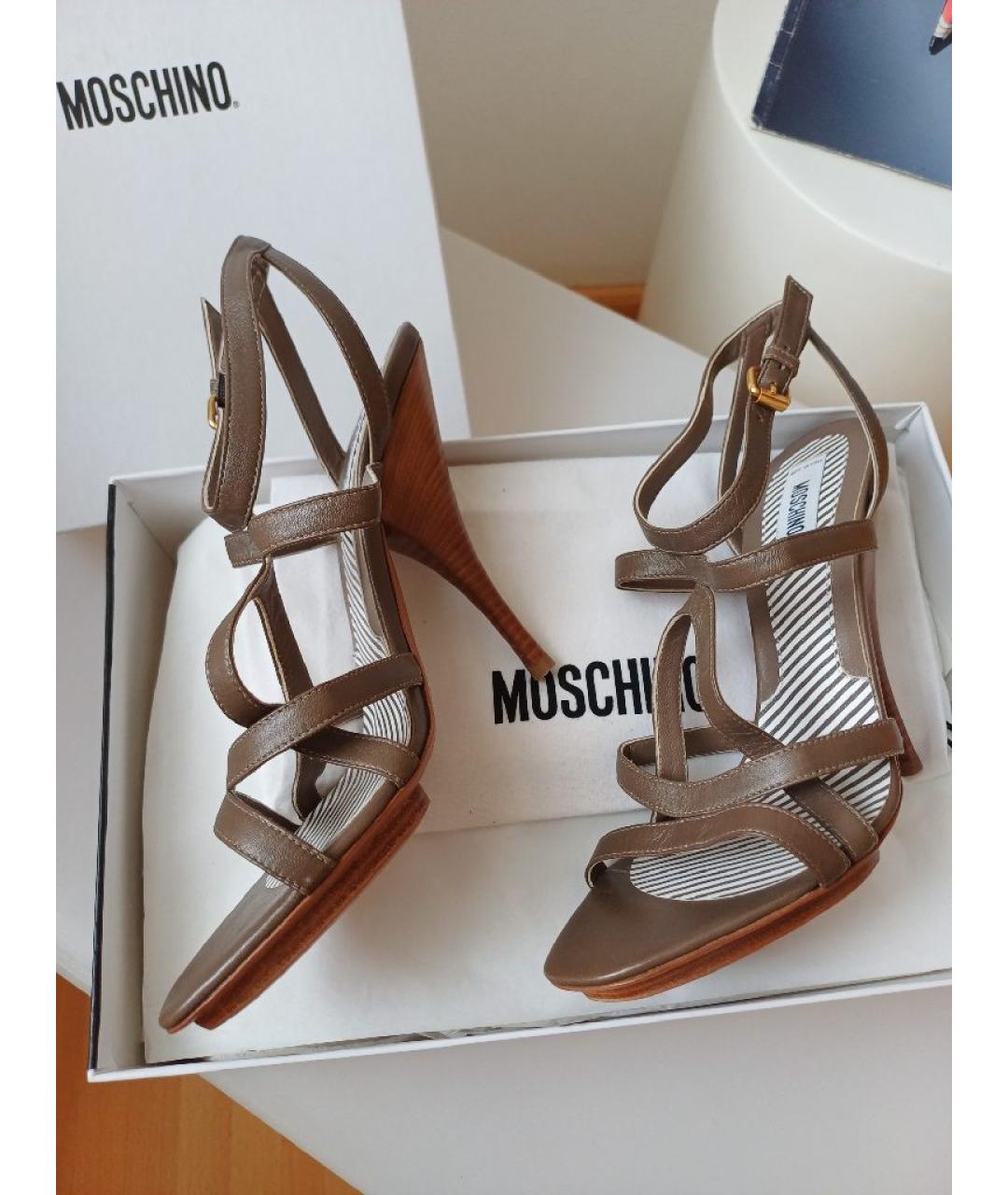 MOSCHINO Коричневые кожаные босоножки, фото 2