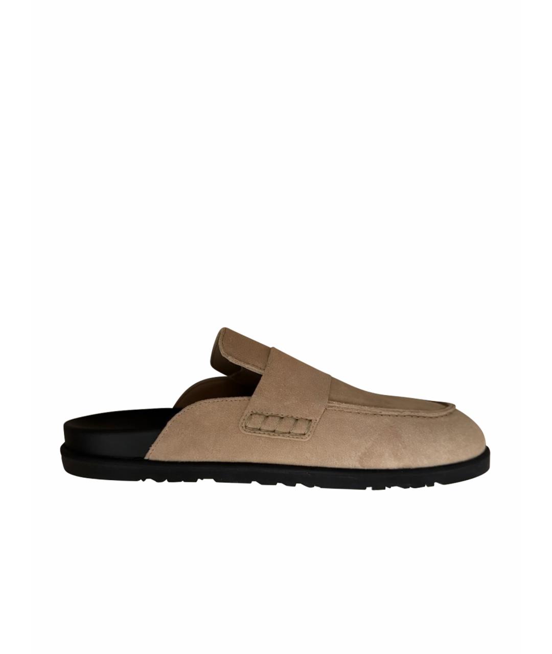 HERMES Бежевые замшевые сабо, фото 1