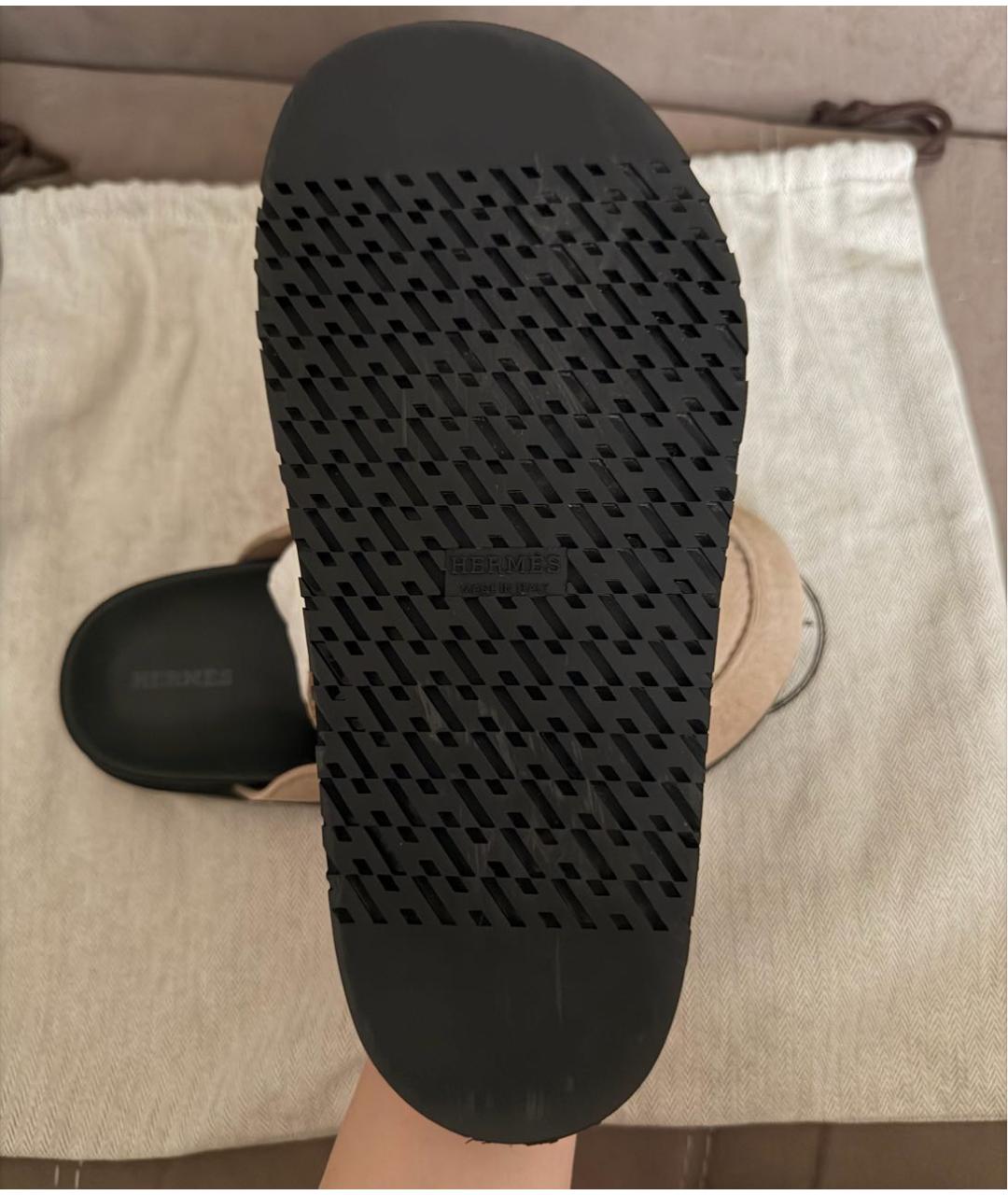 HERMES Бежевые замшевые сабо, фото 4