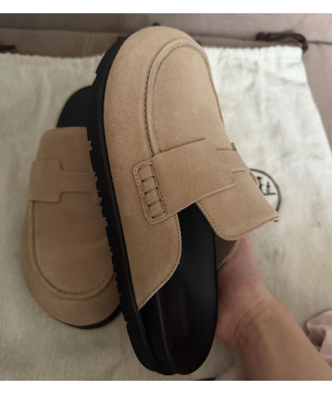 HERMES Бежевые замшевые сабо, фото 3