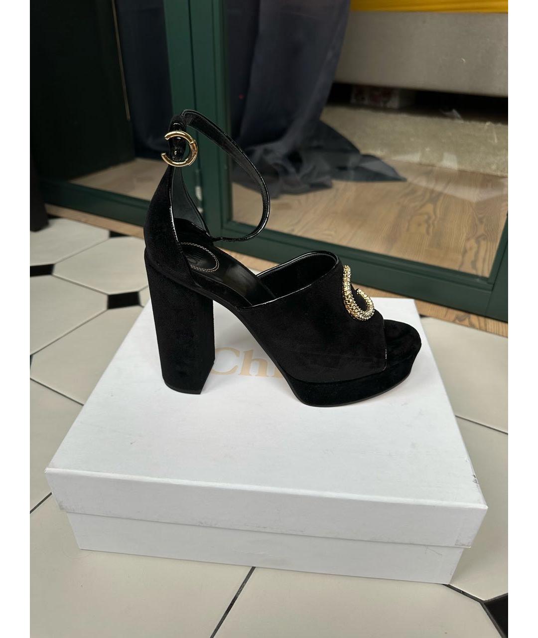 CHLOE Черные бархатные туфли, фото 6