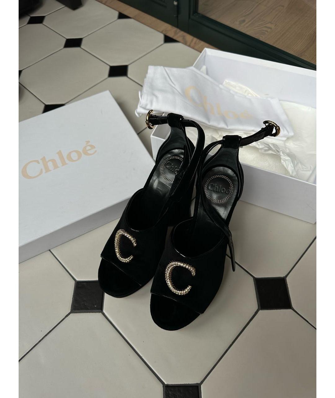 CHLOE Черные бархатные туфли, фото 5