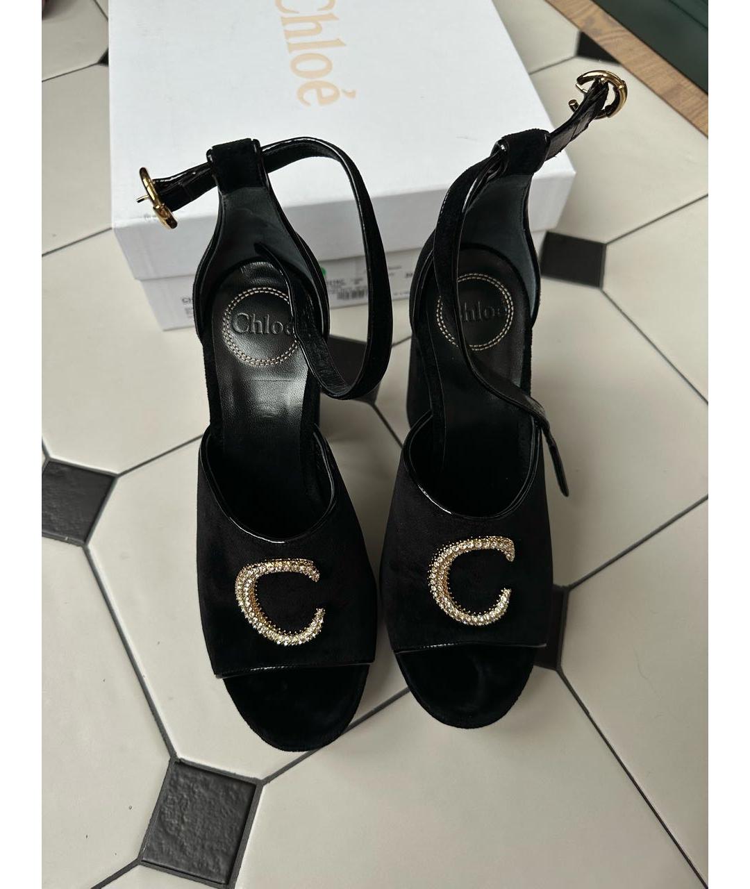 CHLOE Черные бархатные туфли, фото 2