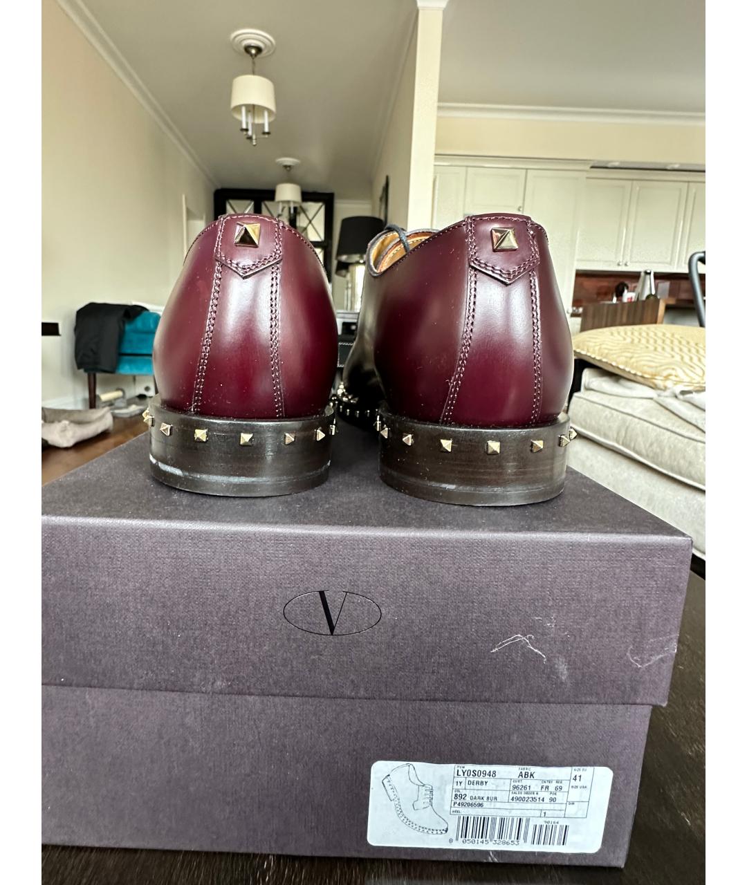 VALENTINO Бордовые кожаные туфли, фото 4