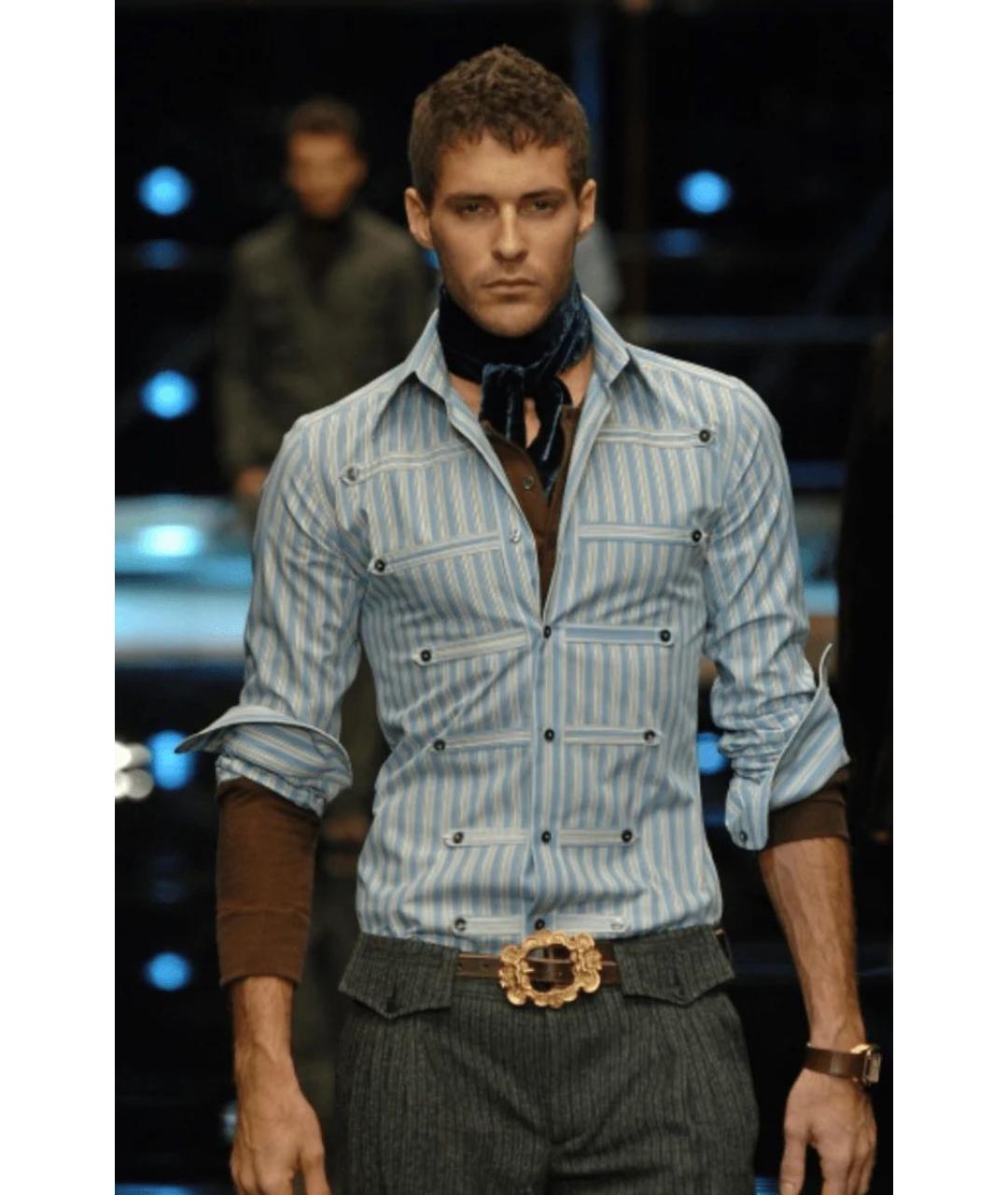 DOLCE&GABBANA Голубая хлопковая кэжуал рубашка, фото 3