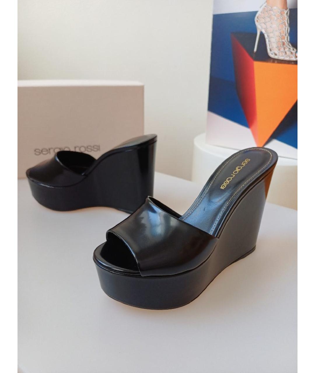 SERGIO ROSSI Черные сабо из лакированной кожи, фото 6