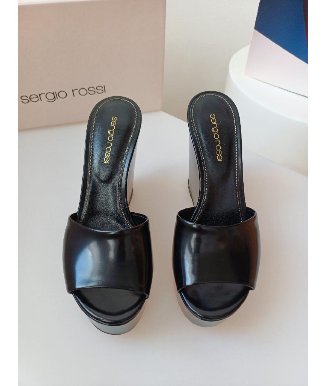 SERGIO ROSSI Черные сабо из лакированной кожи, фото 5
