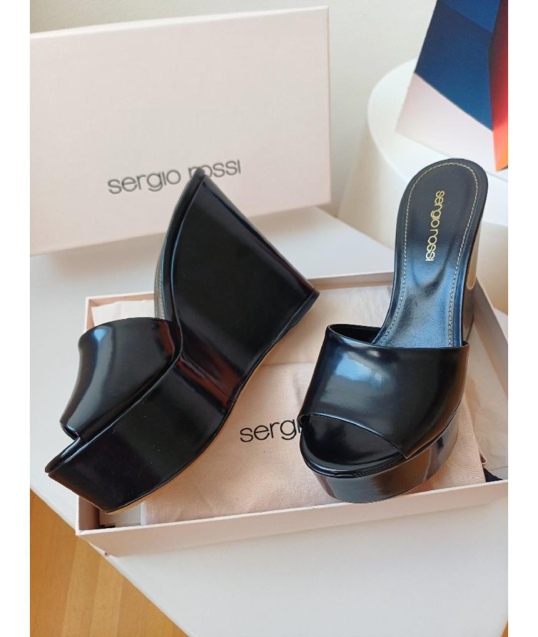 SERGIO ROSSI Черные сабо из лакированной кожи, фото 2