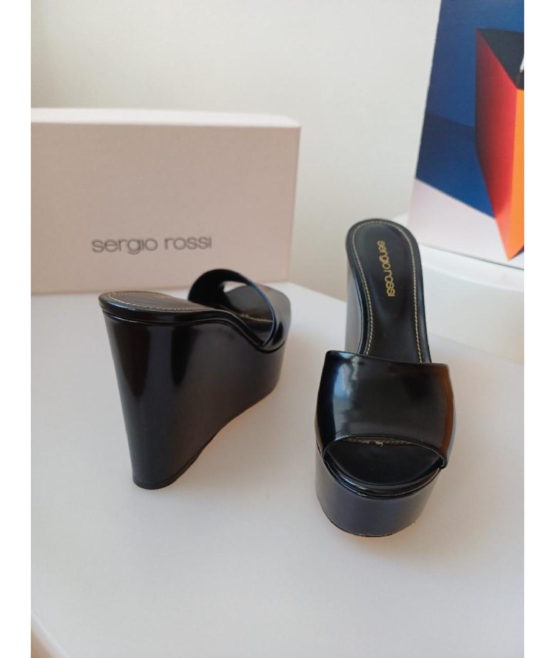 SERGIO ROSSI Черные сабо из лакированной кожи, фото 3