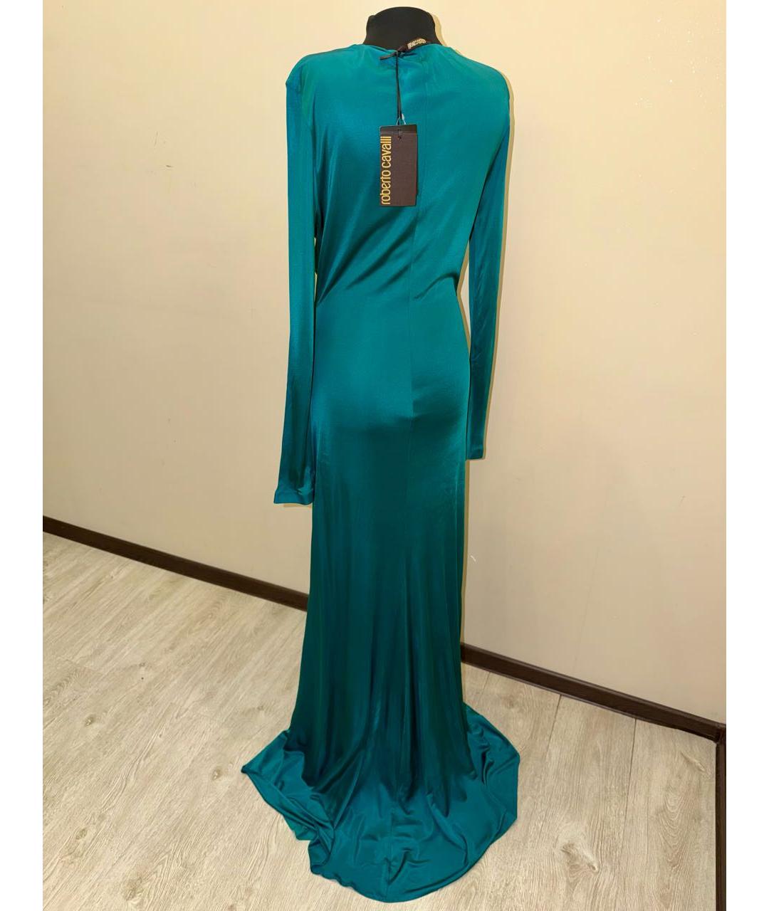 ROBERTO CAVALLI Бирюзовое вискозное вечернее платье, фото 2