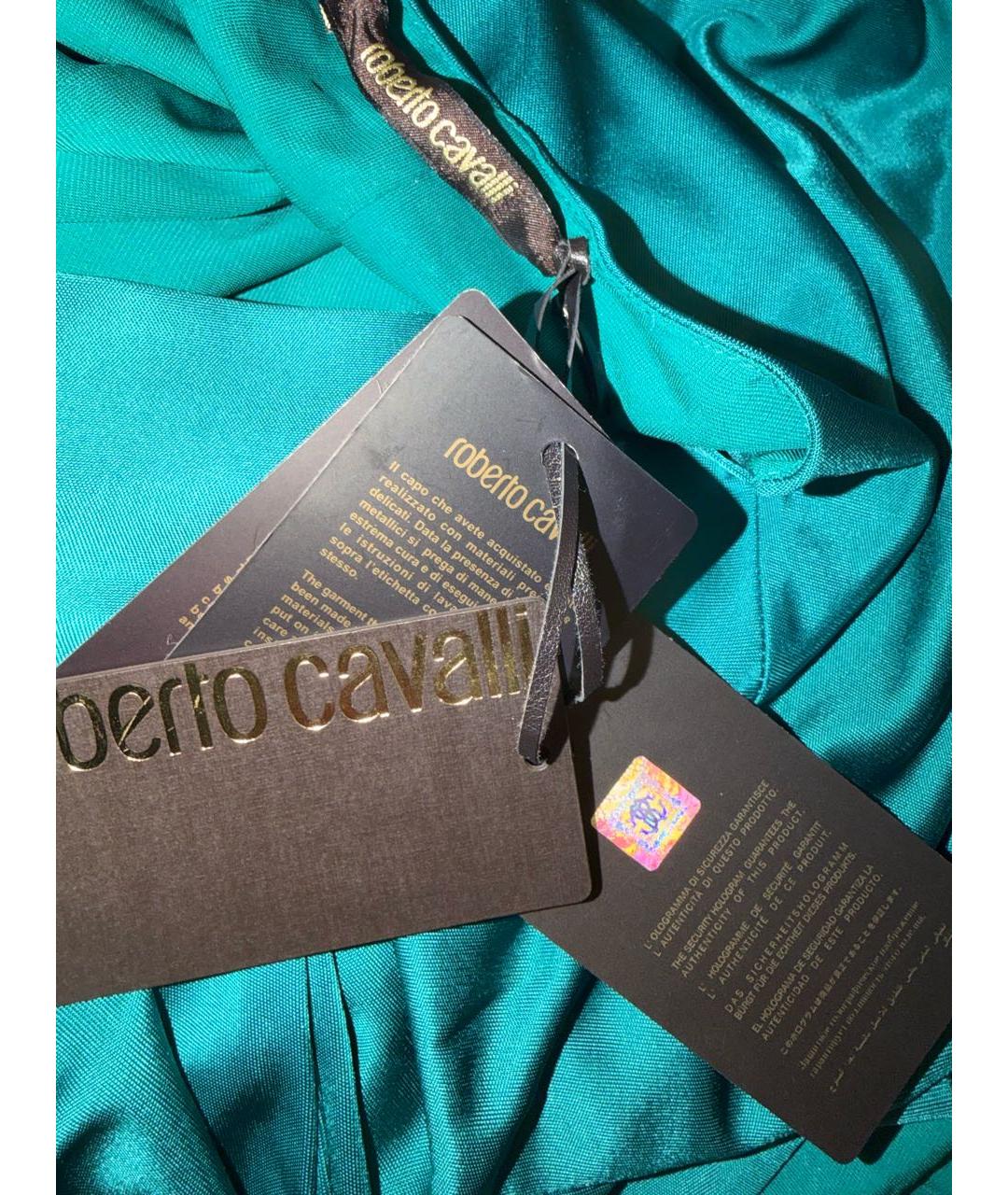 ROBERTO CAVALLI Бирюзовое вискозное вечернее платье, фото 7