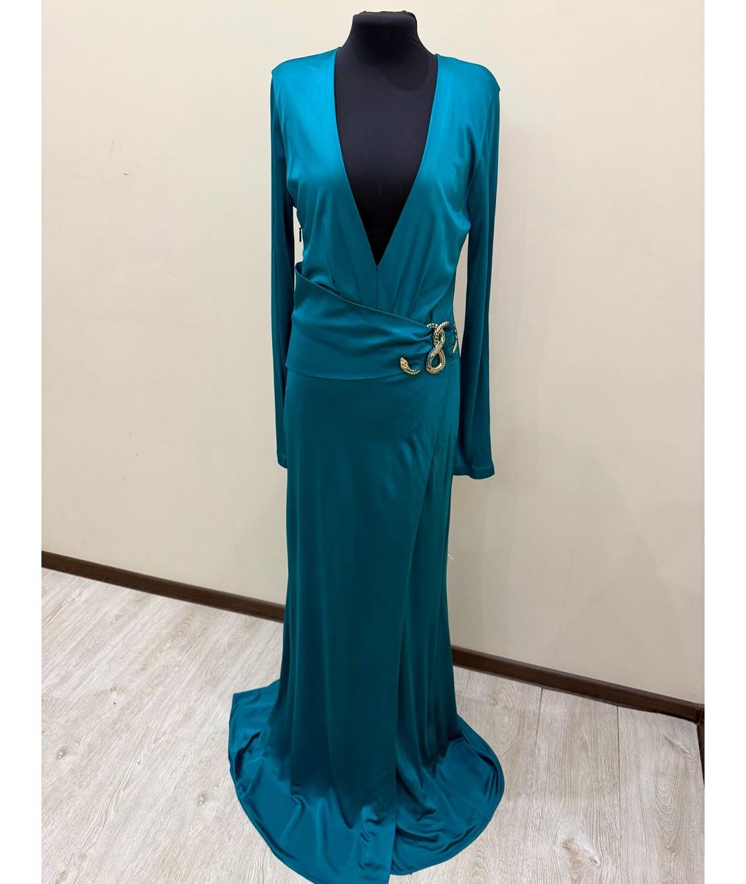 ROBERTO CAVALLI Бирюзовое вискозное вечернее платье, фото 9