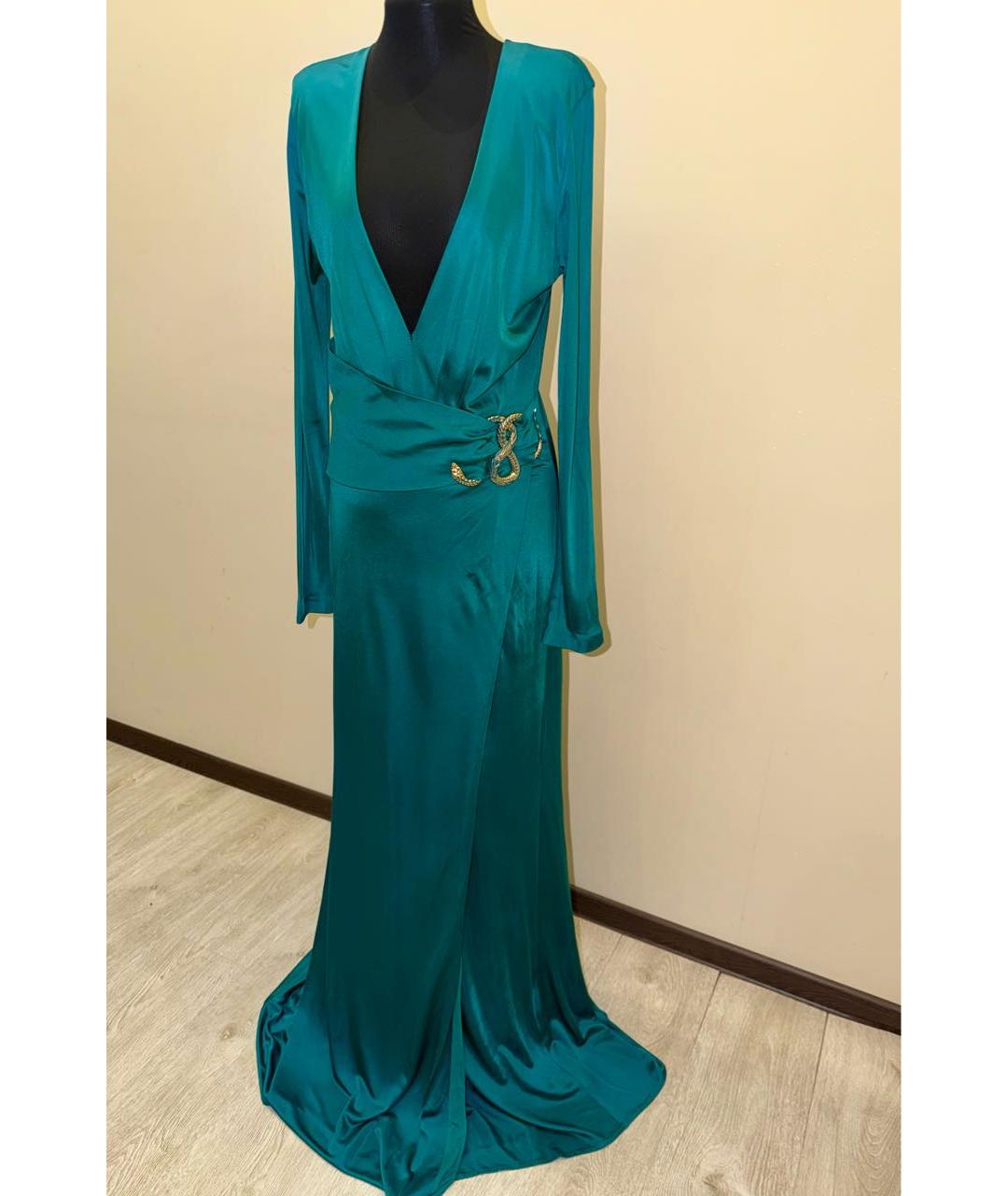 ROBERTO CAVALLI Бирюзовое вискозное вечернее платье, фото 8