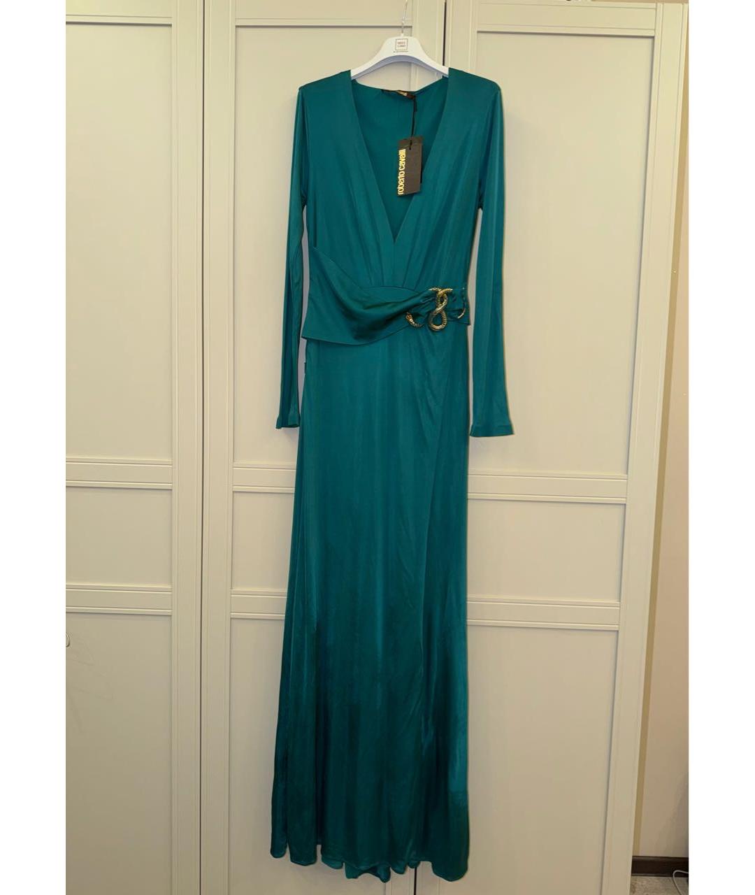 ROBERTO CAVALLI Бирюзовое вискозное вечернее платье, фото 5