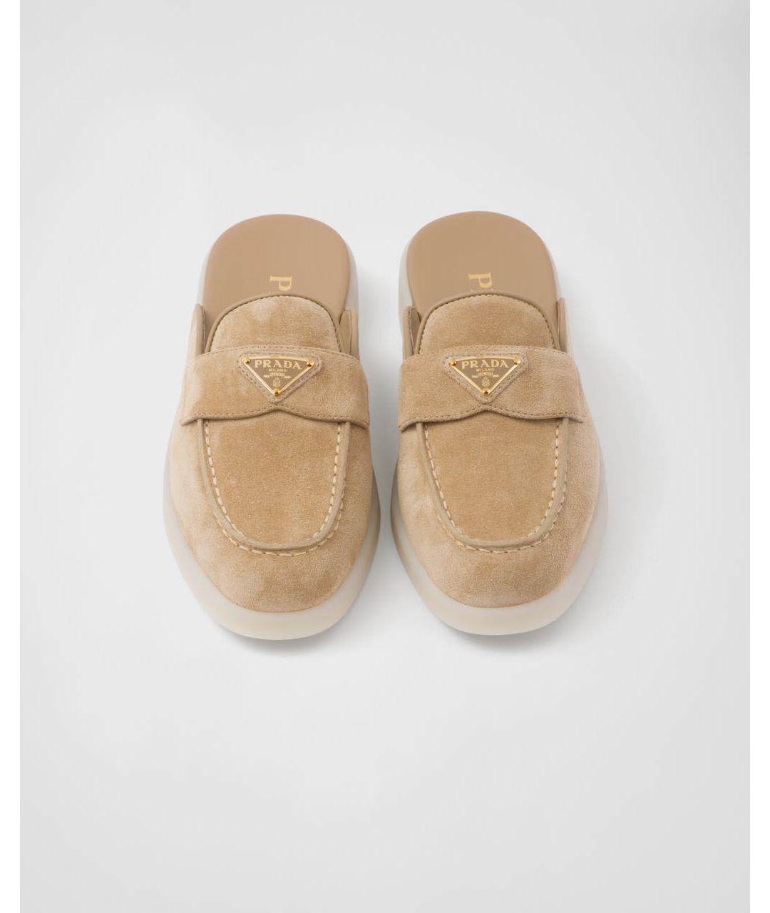 PRADA Бежевые замшевые мюли, фото 4