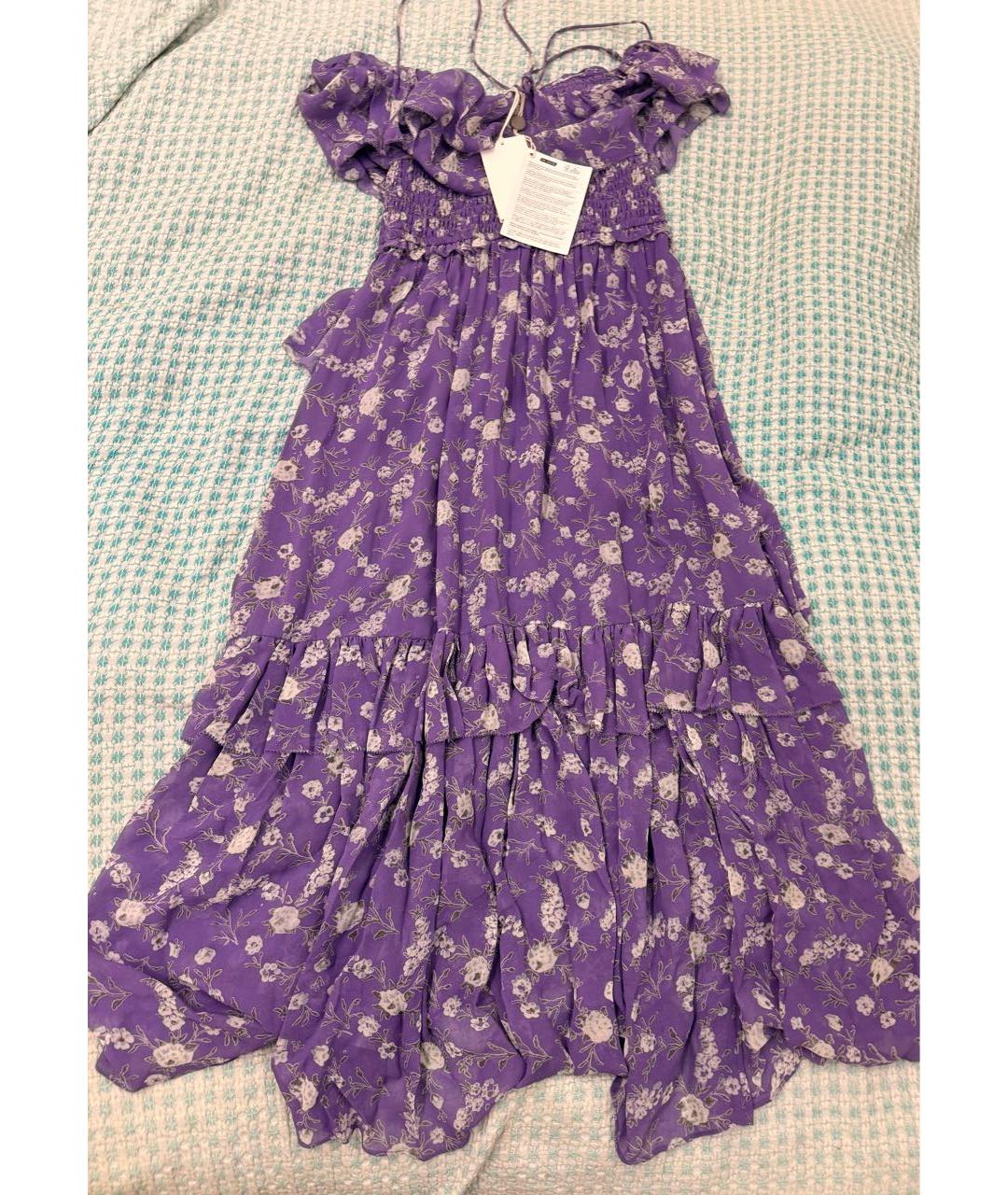 ULLA JOHNSON Фиолетовое шелковое повседневное платье, фото 5