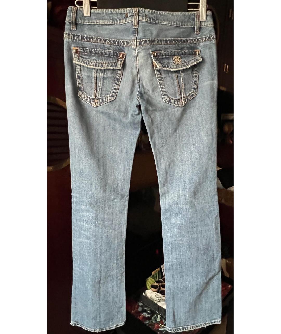 ROBERTO CAVALLI Голубые хлопковые прямые джинсы, фото 2