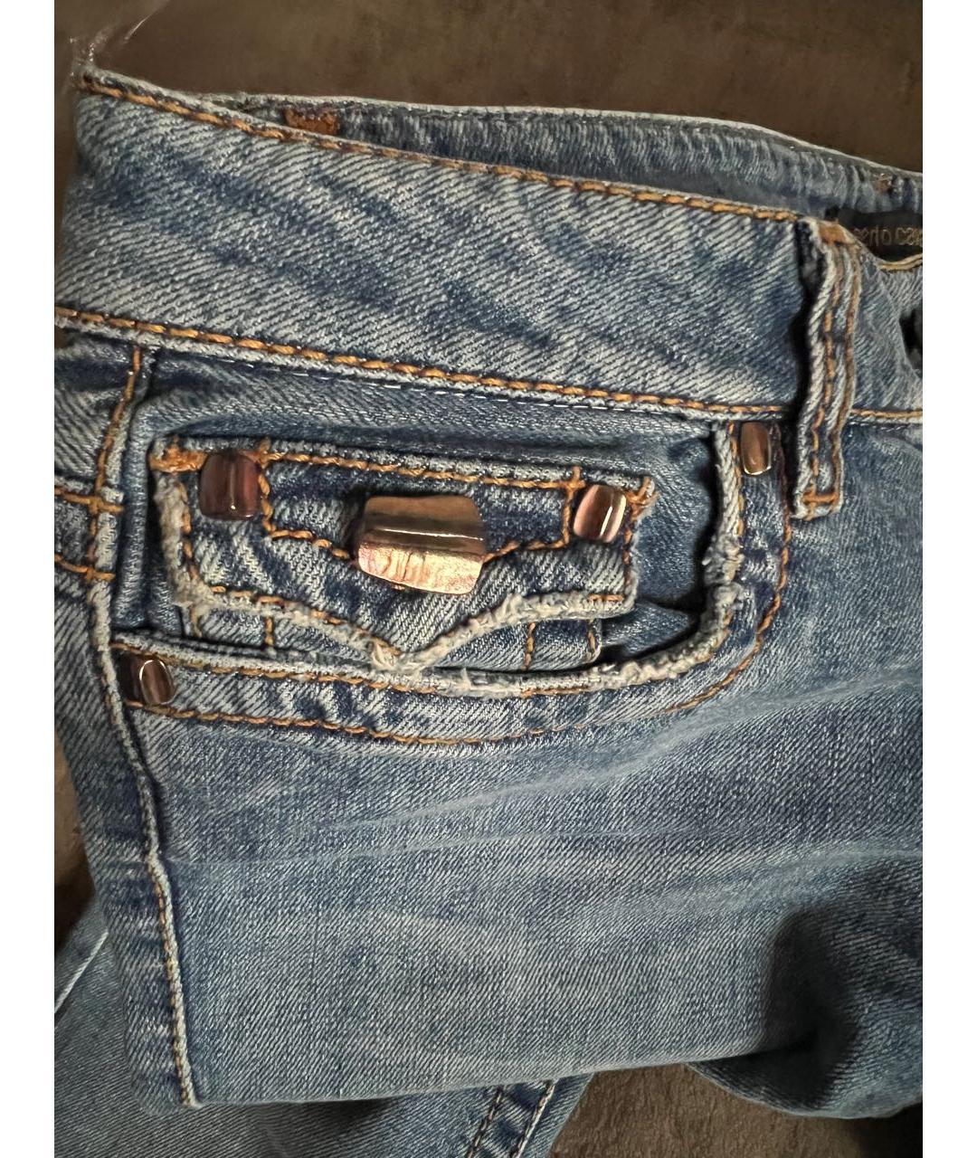 ROBERTO CAVALLI Голубые хлопковые прямые джинсы, фото 4