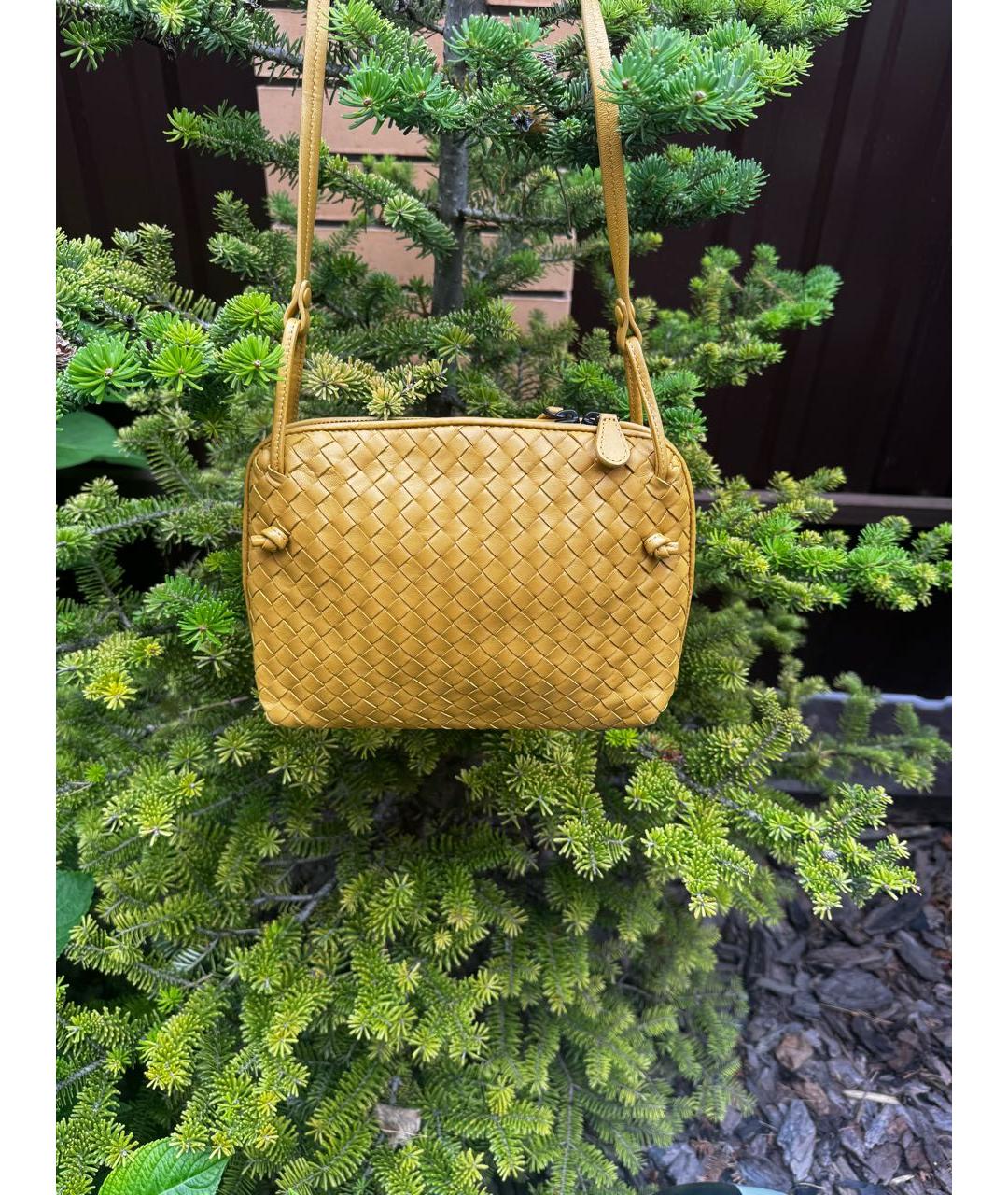BOTTEGA VENETA Горчичная кожаная сумка через плечо, фото 3