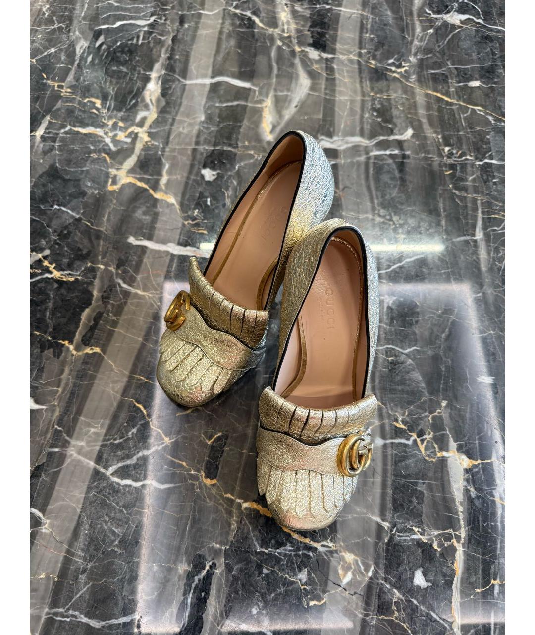 GUCCI Золотые туфли из лакированной кожи, фото 5