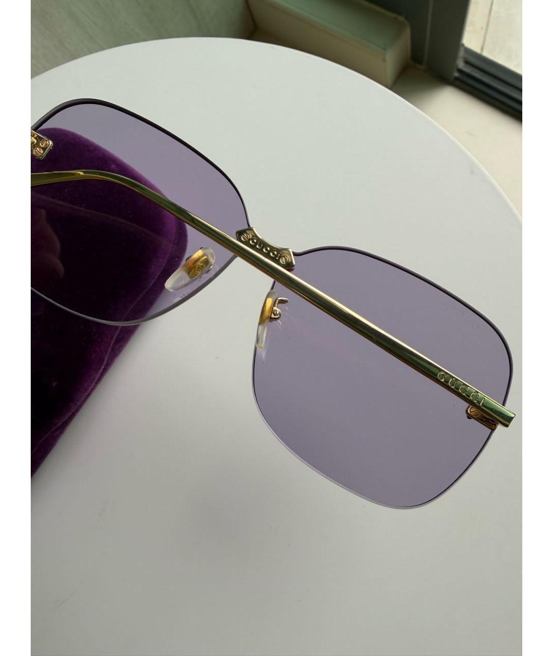 GUCCI Золотые металлические солнцезащитные очки, фото 6