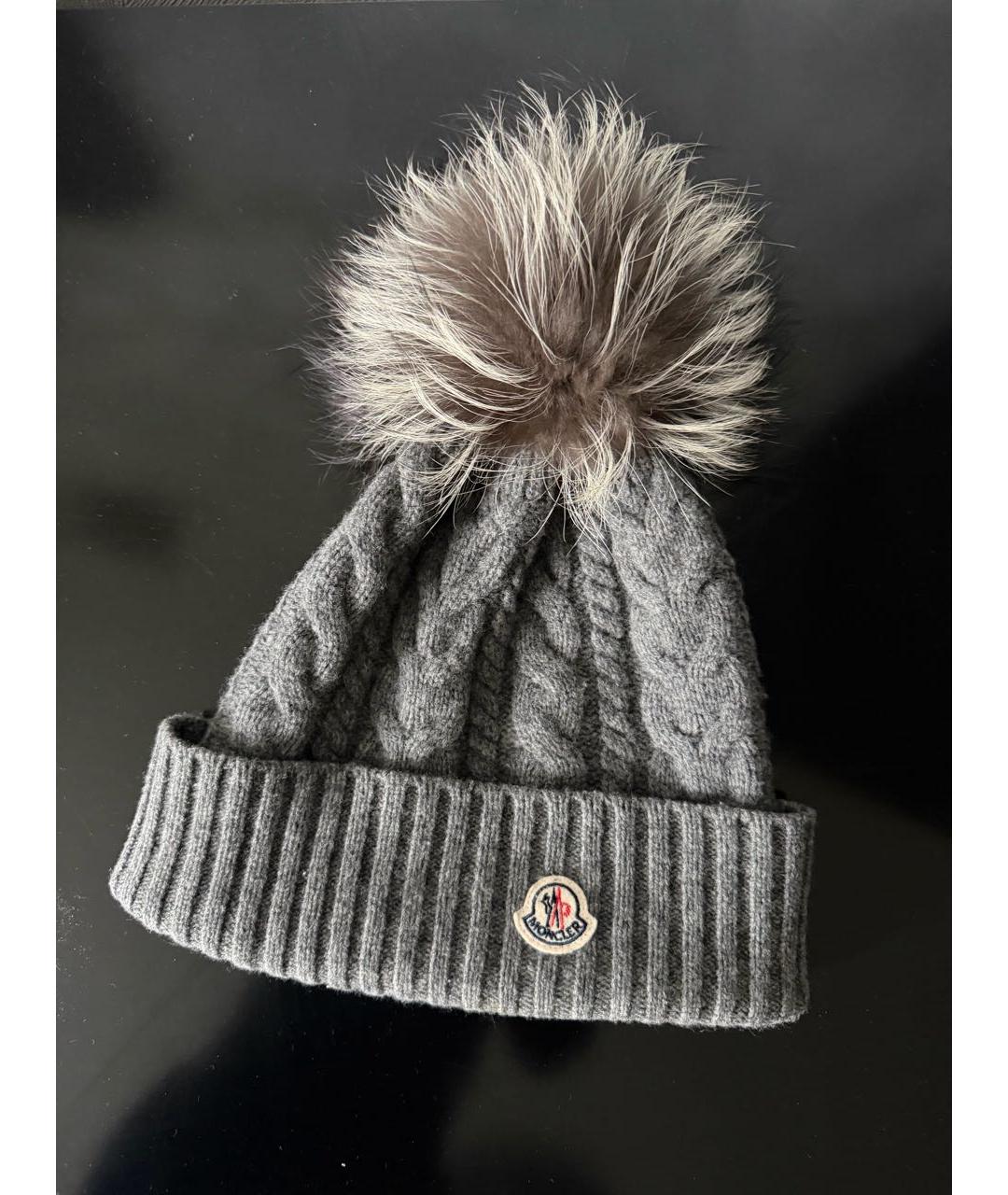 MONCLER Серая шерстяная шапка, фото 4