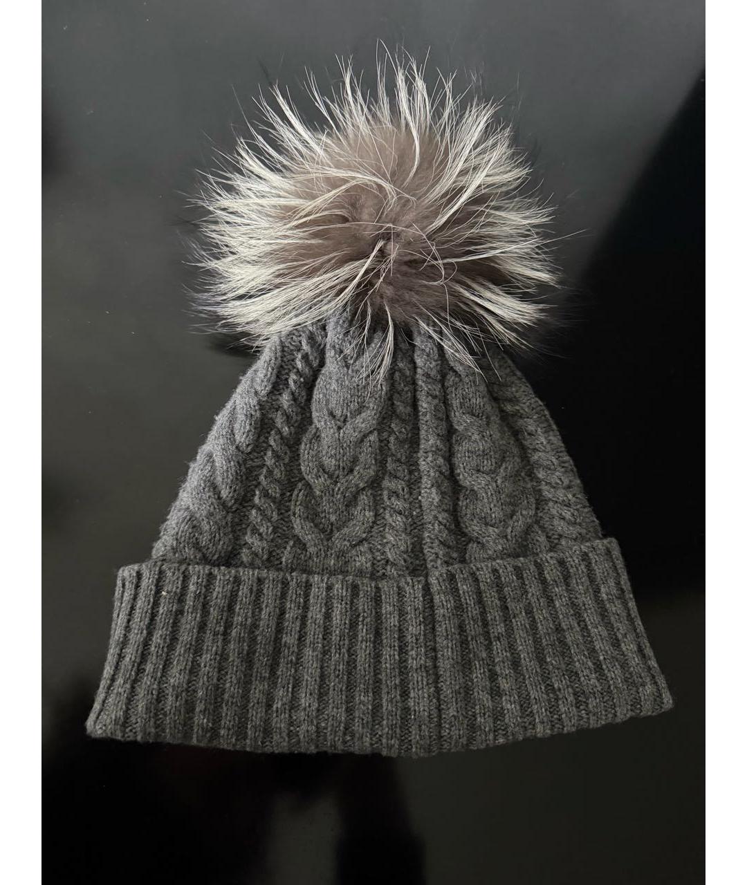 MONCLER Серая шерстяная шапка, фото 2